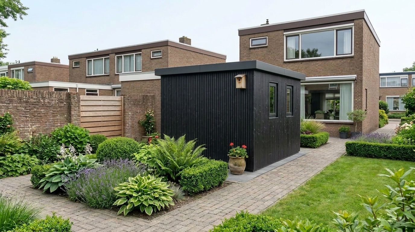 Kinsaa schuur in een Nederlandse achtertuin