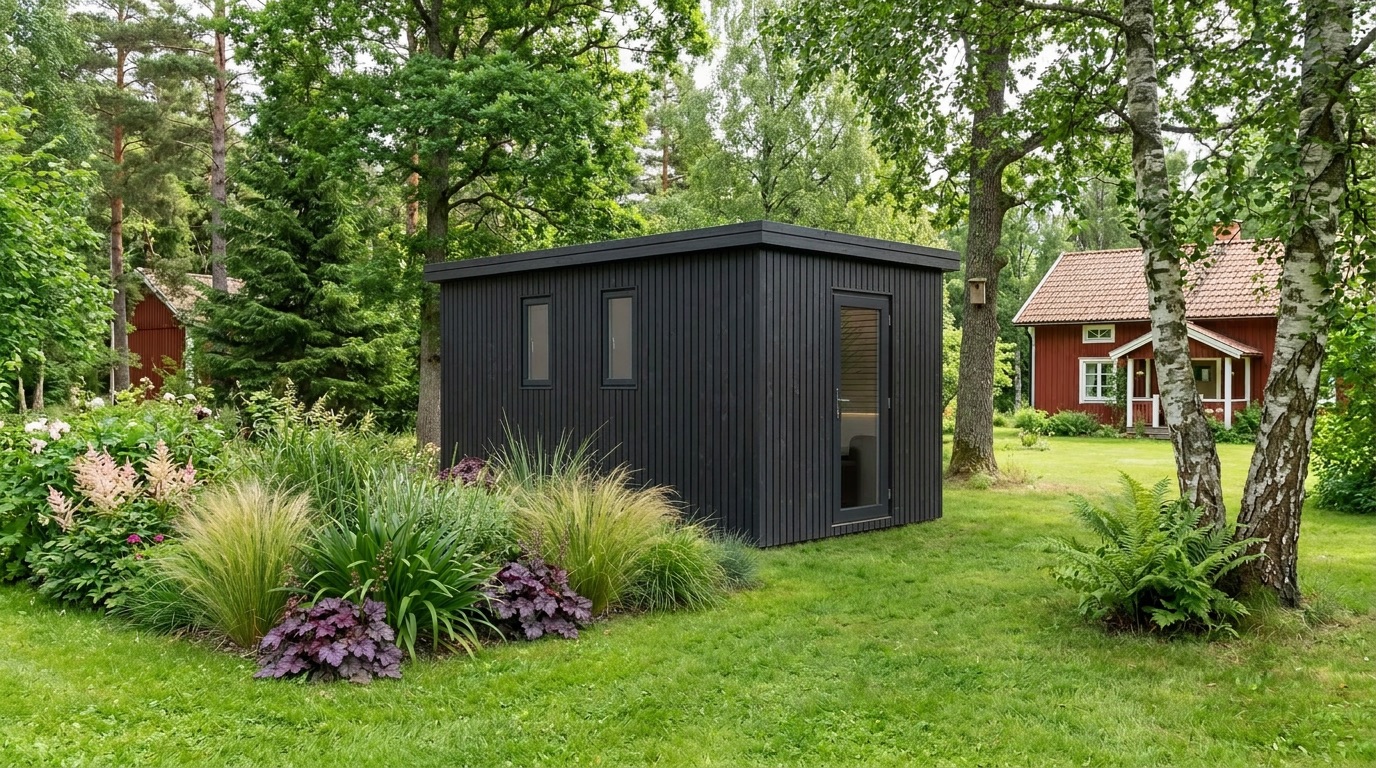 Kinsaa schuur in een Zweedse tuin