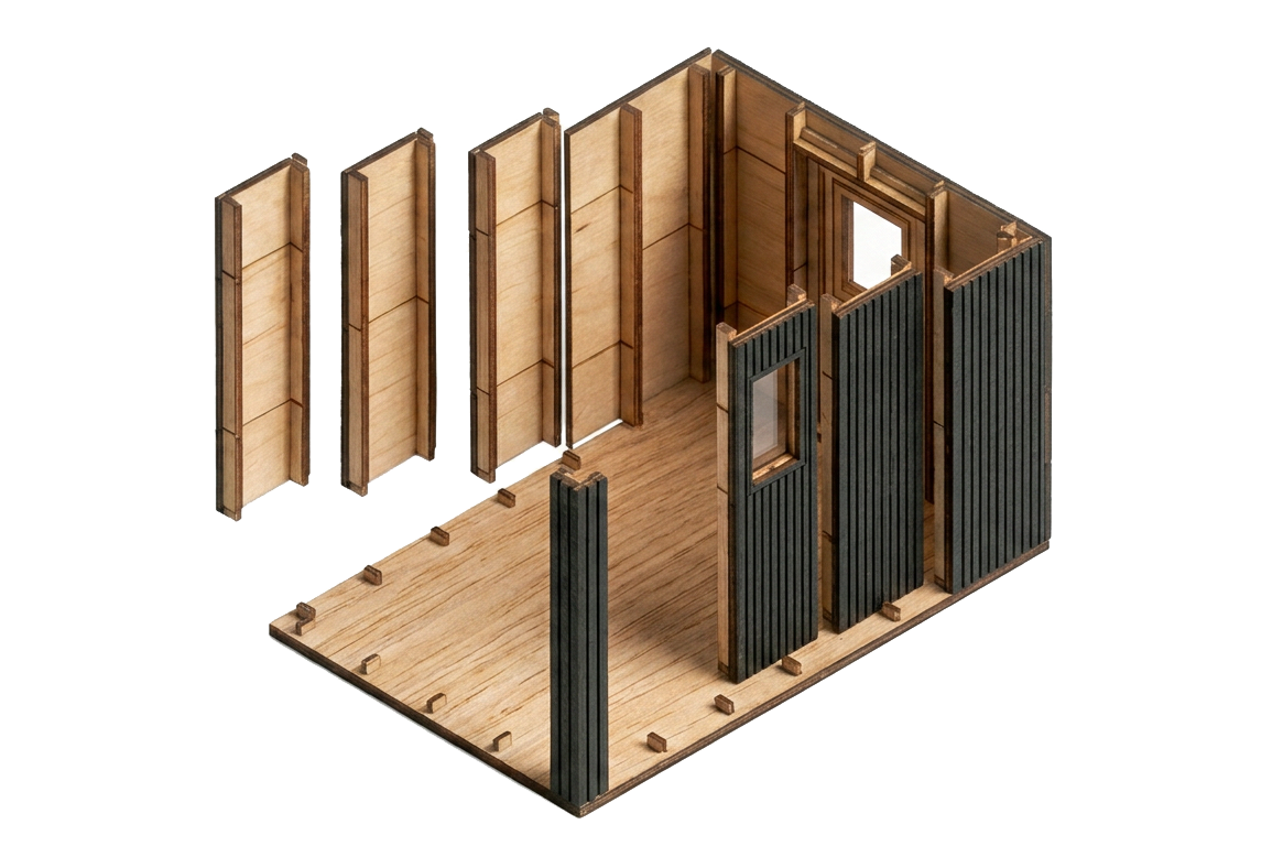 Isometrische weergave van het Kinsaa modulaire schuursysteem