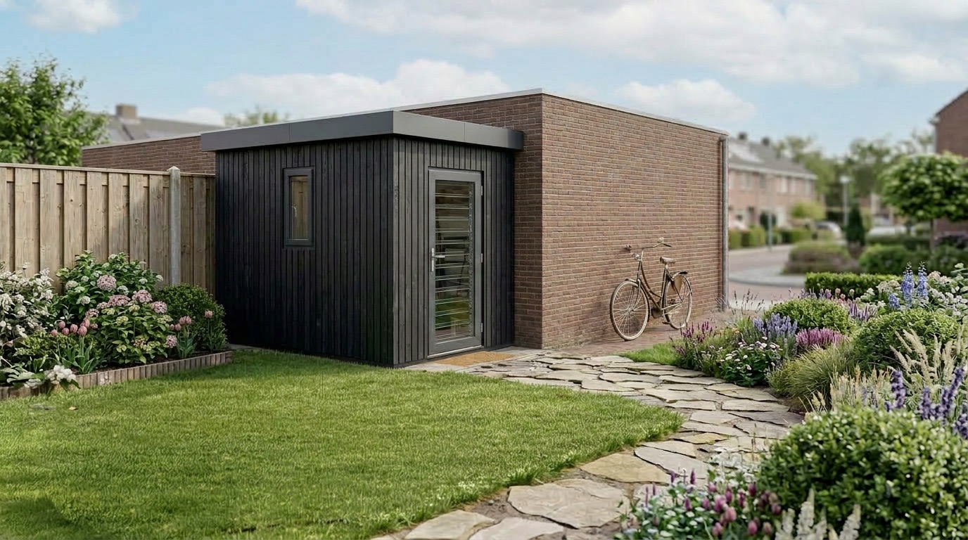 Kleine Kinsaa schuur naast bakstenen huis