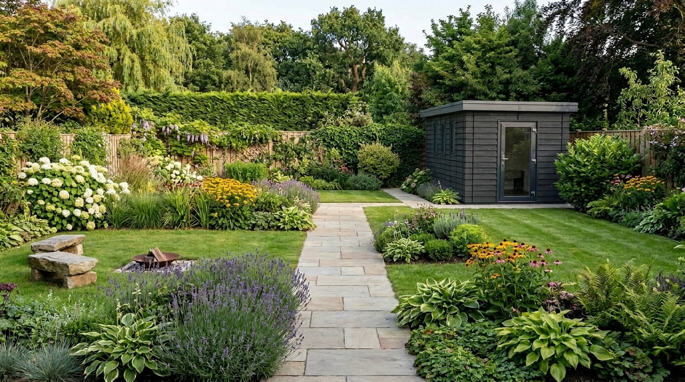 Middelgrote Kinsaa schuur in tuin met gras